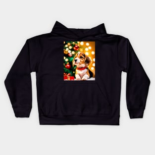 Beagle Puppy with Christmas Gifts Kids Hoodie